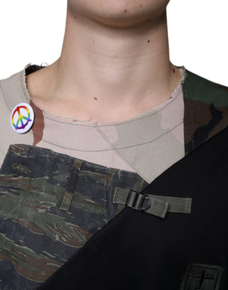 Multicolor Camouflage Cotton Round Neck T-shirt