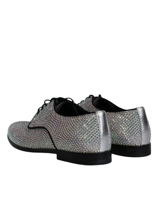 Silver Leather Rhinestones Derby Dress Shoes