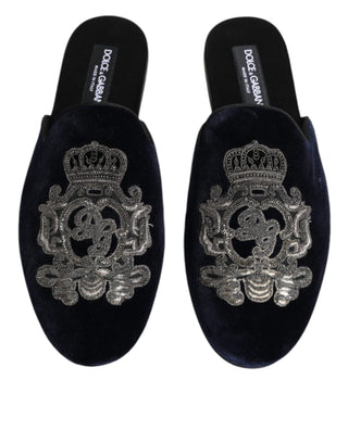 Black Velvet Dg Crown Embroidery Slides Shoes