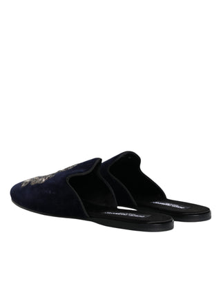 Black Velvet Dg Crown Embroidery Slides Shoes