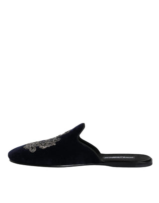 Black Velvet Dg Crown Embroidery Slides Shoes