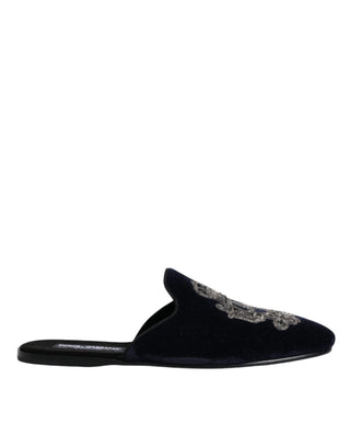 Black Velvet Dg Crown Embroidery Slides Shoes