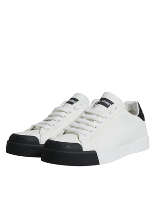 White Black Leather Logo Portofino Sneaker Shoes