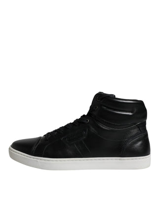 Black Leather High Top Men Sneakers Shoes