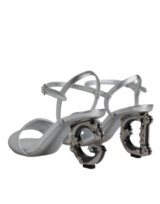 Silver Keira Heels Ankle Strap Sandals Shoes