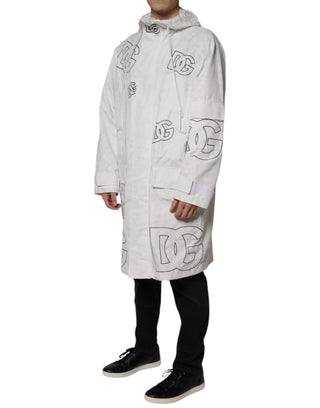 White Hooded Parka Polyester Trench Coat Jacket