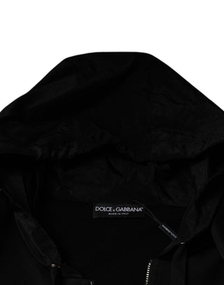 Black Viscose Full Zip Hooded Bomber Jacket