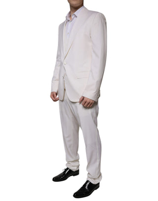 White Wool Silk 3 Piece Slimfit Formal Suit