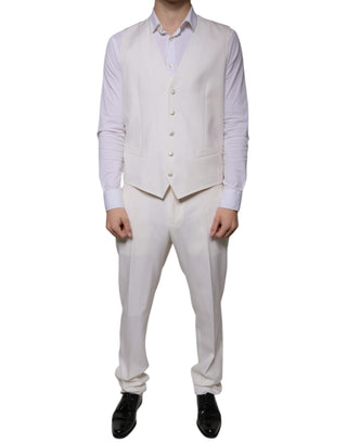 White Wool Silk 3 Piece Slimfit Formal Suit