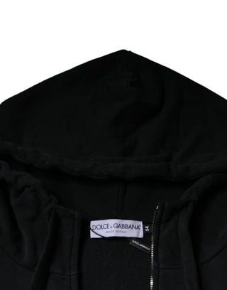 Black Logo Plaque Hooded Full Zip Sweater