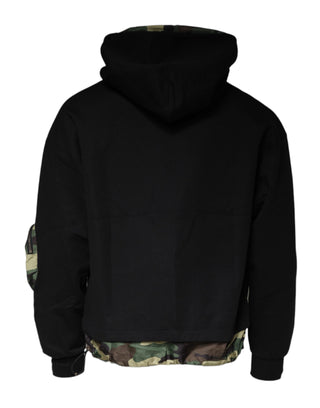 Black Pocket Cottonhooded Sweatshirt Sweater