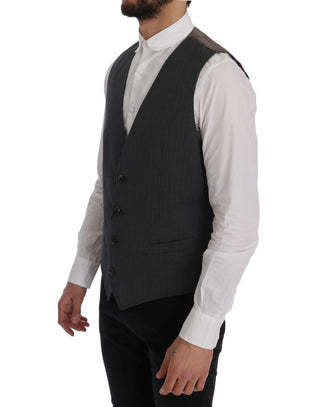 Elegant Striped Gray Waistcoat Vest - Luxury for You