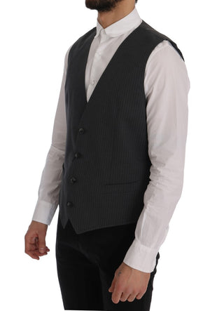 Elegant Gray Striped Waistcoat Vest - Luxury for You