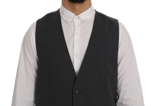 Elegant Gray Striped Waistcoat Vest - Luxury for You