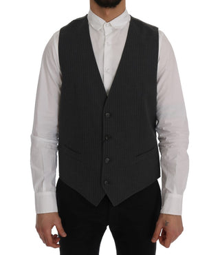 Elegant Gray Striped Waistcoat Vest - Luxury for You