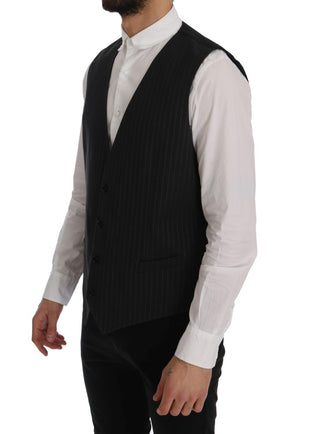 Elegant Gray Striped Men's Waistcoat Vest - Luxury for You