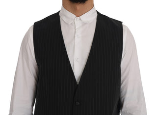 Elegant Gray Striped Men's Waistcoat Vest - Luxury for You