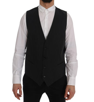 Elegant Gray Striped Men's Waistcoat Vest - Luxury for You