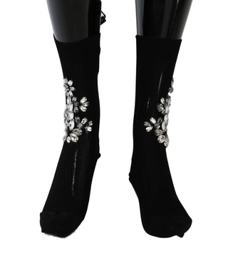 Crystal Embellished Black Knit Stockings - Luxury for You