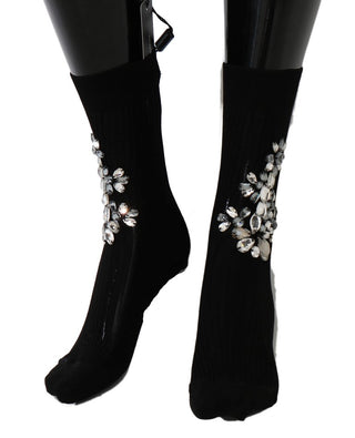 Crystal Embellished Black Knit Stockings - Luxury for You