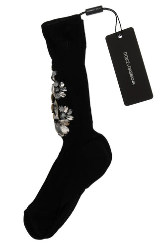 Crystal Embellished Black Knit Stockings - Luxury for You