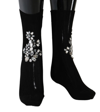 Crystal Embellished Black Knit Stockings - Luxury for You