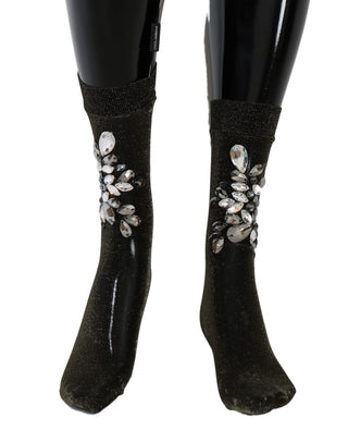 Crystal-embellished Black Mid-calf Stockings - Luxury for You