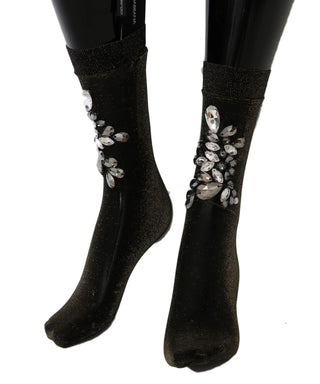 Crystal-embellished Black Mid-calf Stockings - Luxury for You