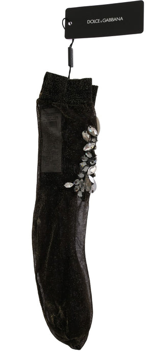 Crystal-embellished Black Mid-calf Stockings - Luxury for You