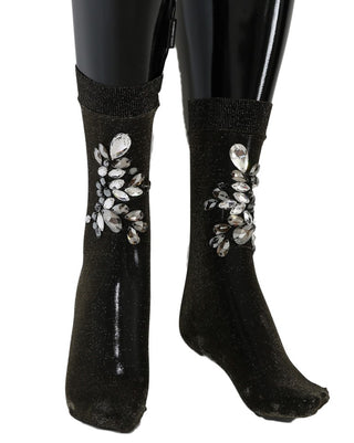 Crystal-embellished Black Mid-calf Stockings - Luxury for You