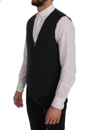 Elegant Gray Striped Wool Blend Vest - Luxury for You