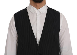 Elegant Gray Striped Wool Blend Vest - Luxury for You