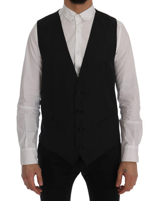 Elegant Gray Striped Wool Blend Vest - Luxury for You