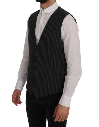 Elegant Gray Striped Vest Waistcoat - Luxury for You