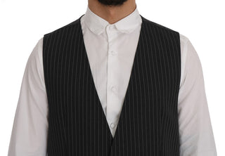 Elegant Gray Striped Vest Waistcoat - Luxury for You