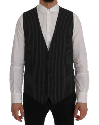 Elegant Gray Striped Vest Waistcoat - Luxury for You