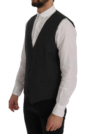 Elegant Gray Striped Single Breasted Vest - Luxury for You