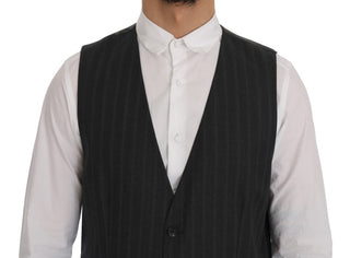 Elegant Gray Striped Single Breasted Vest - Luxury for You