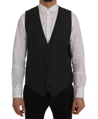 Elegant Gray Striped Single Breasted Vest - Luxury for You