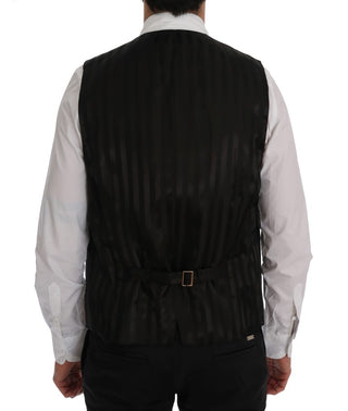 Elegant Striped Gray Wool Blend Waistcoat Vest - Luxury for You