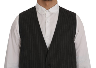 Elegant Striped Gray Wool Blend Waistcoat Vest - Luxury for You