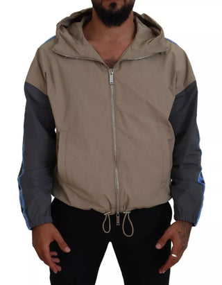 Brown Gray Sleeves Hooded Full Zip Jacket