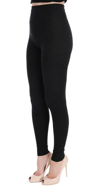 Elegant High-waist Wool Tights Pants In Dark Gray - Luxury for You