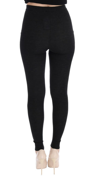 Elegant High-waist Wool Tights Pants In Dark Gray - Luxury for You