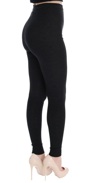 Elegant High-waist Wool Tights Pants In Dark Gray - Luxury for You