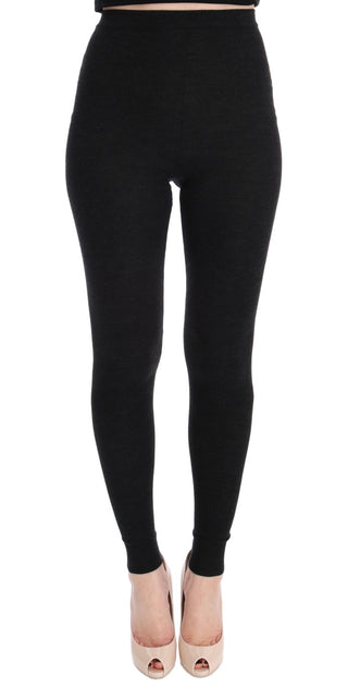 Elegant High-waist Wool Tights Pants In Dark Gray - Luxury for You