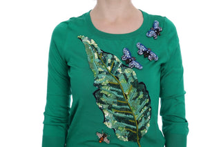 Embellished Green Silk Pullover Sweater - Luxury for You