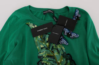 Embellished Green Silk Pullover Sweater - Luxury for You