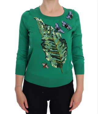 Embellished Green Silk Pullover Sweater - Luxury for You