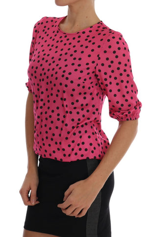 Chic Pink Polka Dotted Silk Blouse - Luxury for You